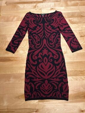 Chateau Red and Black Jacquard Midi Dress